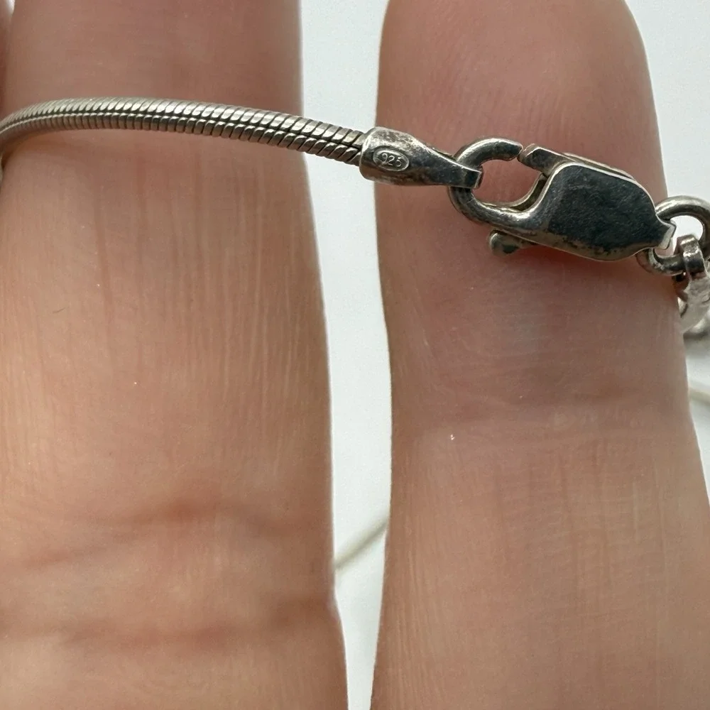 Italy 925 Sterling Silver Bead Station Snake Chain Necklace Lobster Closure